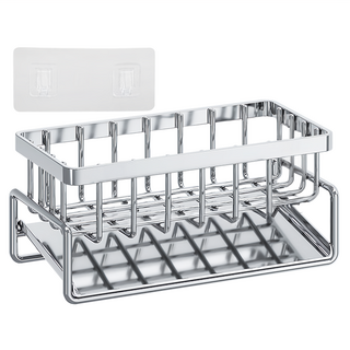 咪咪購物 廚房水槽瀝水架 不鏽鋼 無桿 附免釘貼片, 1層, 1個, 銀色
