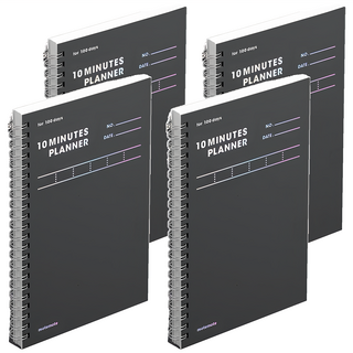 motemote 100天自填式計畫本 4本 黑色 彈簧筆記本 側翻型, 19.8 x 12.5cm