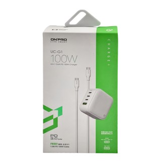 ONPRO 100W GaN 氮化鎵4孔PD快充充電器 UC-G1 6.3 x 6.3 x 3.1cm 202g, 冰雪白, 1個