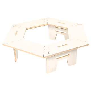 OUTSY 戶外露營燒烤便攜六角拼接桌/野餐桌 夾板製作 耐重耐壓 中央置放空間設計, 米色