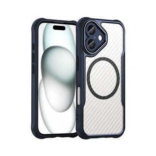 領先Pro 鋁合金鏡頭框 碳纖紋磁吸防摔殼, 兼容MagSafe, 親膚材質, 鏡頭加高防護, iPhone 16 Plus, 深海藍