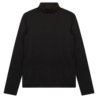 CARET 女款素色高領長袖上衣, S, 黑色