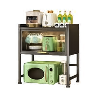 多功能廚房翻蓋微波爐置物架 KC-052, 黑色, 1個