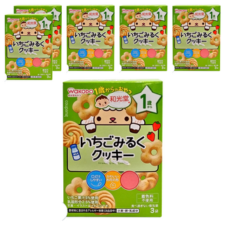 WaKODO 和光堂 1歲起 嬰幼兒餅乾 入口即化 可愛花朵造型, 草莓牛奶, 48g, 6盒
