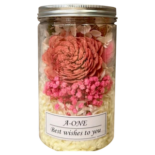 A-ONE 匯旺 大煙粉索拉玫瑰花粉色繡球花永生花乾燥花罐 尺寸高14寬8.5公分, 彩色