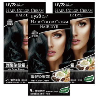 uy28 優雅美體 護髮染髮霜 植粹添加 不含PPD, 黑檀 經典珍珠黑, 3盒