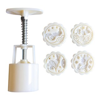 喜悠力 手壓式綠豆糕/中式糕點/月餅模具 月兔款 50g + 花片 4個 白色 1組