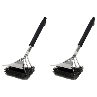 上手家居 長柄鋼刷 清潔刷/鐵刷/鋼絲刷/烤網刷/鐵鍋刷/不鏽鋼刷 堅固耐高溫 高效清潔頑固汙漬, 2支, 1入