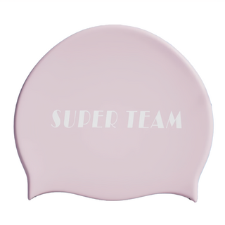 佑游 愛北鼻 成人矽膠泳帽 柔軟舒適, 50~60cm, 粉底白字母, 1個