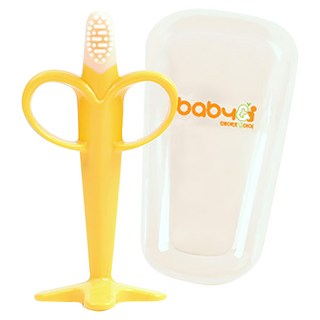 BABY&I 香蕉造型矽膠固齒器 刷毛設計溫和按摩牙齦, 固齒器 + 收納盒, 黃色, 1組