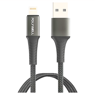 POLYWELL 寶利威爾 USB-A-Lightning 公對公 編織充電線, 1m, 黑色, 1條