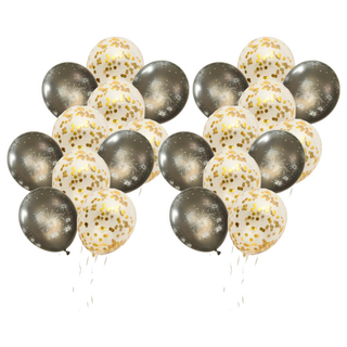12吋金屬印花亮片氣球 Set 6（亮片*3+煙火造型*3）, 黑金色, 4組