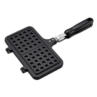 CAPTAIN STAG 鹿牌 雙華夫餅夾 輕便且防鏽 不沾處理容易清潔 耐用鑄鋁製成導熱優良, 黑色, 1個