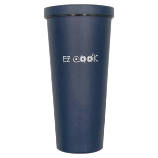 EZ COOK 陶瓷雙層奶茶杯, 750mL, 304不鏽鋼內膽, Tritan 粗/細吸管, 防漏吸管口蓋, 長效保冰/保溫, 深藍色, 1個