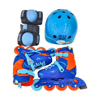 SUCCESS 成功 兒童二代初階教學直排輪組 藍色 含護帶/護膝/護腕/護肘, S(18~20cm), 1組