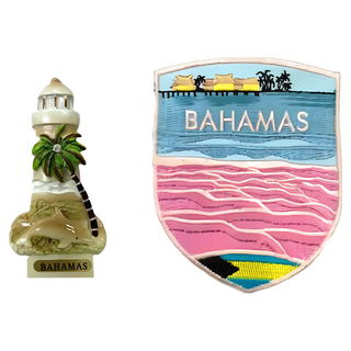 A-ONE 匯旺 巴哈馬海豚電箱裝飾 + 巴哈馬粉紅海灘外套貼布 Set, 巴哈馬海豚 + 巴哈馬粉紅海灘, 1.65 x 3.5吋 + 2.5 x 3.1吋
