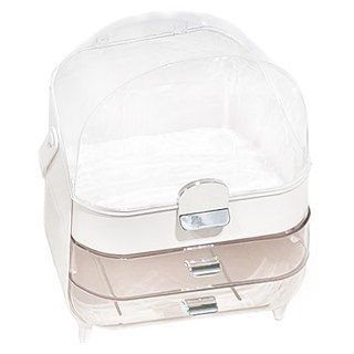 可攜式輕奢化妝品收納盒 - 26.5x18.2x34.5公分 三層大容量, 白銀色, 1個