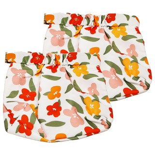 美得像專櫃 彈片印花收納包 2個, 花漾綻放 桔花, 1組