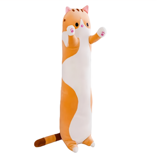 Mega 可愛貓咪長條抱枕/靠枕 動物造型 混色系 聚酯纖維 羽毛/羽絨, 棕色, 90cm