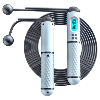 負重磁控感應電子計數兩用跳繩, 矽膠防滑手柄, 360度鋼製軸承, 夜視高清大屏幕, 四種記憶模式, 加粗鋼絲繩, 螺紋手柄, 手柄17cm 無繩25cm 有繩300cm, 白色 + 黑色, 1組