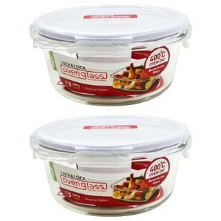 LocknLock 樂扣樂扣 耐熱玻璃微波烤箱兩用保鮮盒, 白色 650ml, 2個