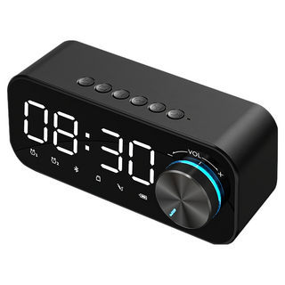 ANTIAN 鏡面迷你藍牙喇叭 鬧鐘/時鐘 多功能音響 USB充電式高音質小音箱 原廠保固, B126, 黑色