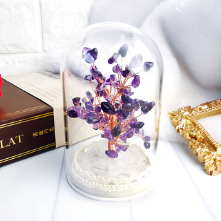 發光水晶發財樹，約高11cm*底7cm，內附招財靈符, 紫水晶, 1個