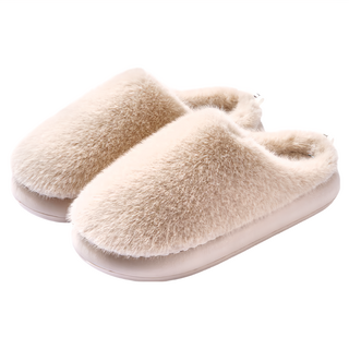 蓬鬆毛絨EVA厚底防滑保暖男女室內拖鞋, 36~37, 白色