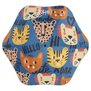 LoHoY 童趣圓夢傘, 兒童長柄傘, 圓角設計, 輕量設計, 360°反光條, 晴雨兩用, 90 x 66cm, 小老虎 藍色