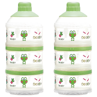 DOOBY 大眼蛙 防污奶粉盒 - 綠/粉 顏色隨機, 2個