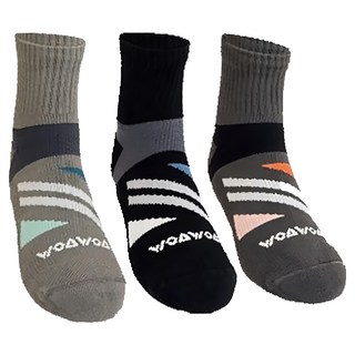 woawoa 經典幾何中筒襪 十倍吸汗能量 登山襪 3入組 專業運動襪 1入 Black Gray Blue, Black, Gray, Blue, L