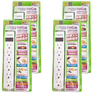 Tyson 太順電業 QPOWER 太超值 1開6插延長線插座 3孔 TS-316B, 2.7m, 白色, 4條