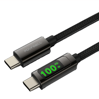 POLYWELL 寶利威爾 USB Type-C-C 數位顯示PD快充線, 1m, PW15-W45-A276, 1條