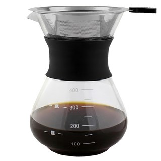 FUJI-GRACE 富士雅麗 手沖咖啡壺 玻璃分享壺 + 不鏽鋼濾網, 高硼硅玻璃, 鷹嘴壺嘴, 400ml, 1組