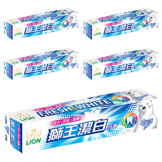 LION 獅王超涼潔白牙膏, 雙氟+鈣配方, 幫助預防蛀牙, 添加維他命E, 添加雪白素成分, 清新薄荷香, 200g, 5條