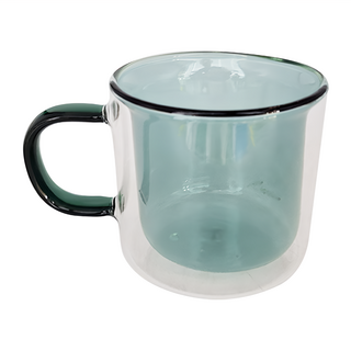 彩色雙層咖啡杯, 250ml 耐熱防爆玻璃杯, 綠色, 1個