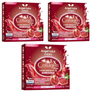 Angel LaLa 天使娜拉 膠原蛋白胜肽粉 + 鐵, 頂級成分青春美麗由內開始, 紅石榴風味, 6000mg, 8g, 15包, 3盒