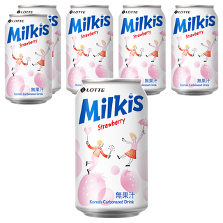 LOTTE 樂天 Milkis 草莓優格風味碳酸飲,6瓶,340ml, 6罐