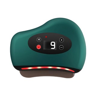電溫熱紅光護理按摩刮痧儀, 9檔振動 深層疏導, USB充電, 無線手持, 液晶大屏, 1盒, 綠色