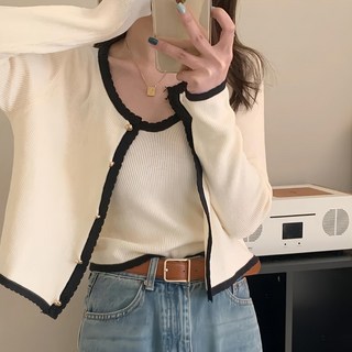 1 + 1甜美小香風針織套組, 小外套 + 背心兩件套裝, 小外套胸寬40cm + 背心胸寬34cm, 杏色