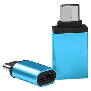 aibo USB 3.1 Type-C 轉接頭組 USB 3.0母 + Micro USB母2件組 支援OTG 5Gbps 最大傳輸, 22mm, 藍色, 1組