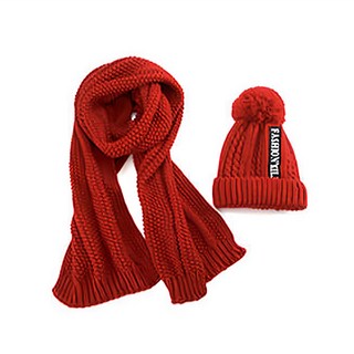 捷華 純色毛線帽圍巾二件組-紅色 時尚保暖 柔軟舒適, 1入, 均碼