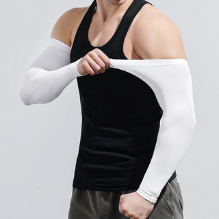 PORA BELLA 男女款運動戶外防曬輕薄高彈冰涼袖套 UVS011, 直筒白, 2組, 均碼