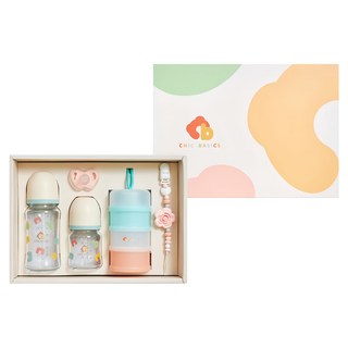 奇哥 BASICS 新生兒初奶瓶禮盒5件組, 杏桃粉, 1盒
