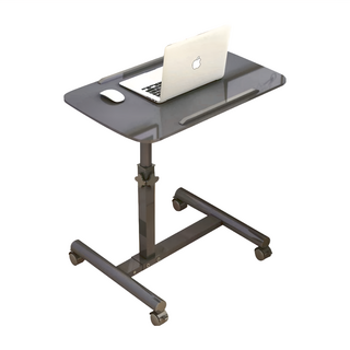 多功能可旋轉升降床邊桌 升級款 鐵管噴漆 MOF纖維板 塑膠輪 桌面60*40 腳架高65~95cm, 純黑