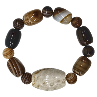 珊瑚玉瑪瑙天珠橢圓E款手鍊，95公克，褐色, 1個