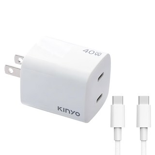 Kinyo 40W 氮化鎵雙孔充電組 APDCB140W, 白色, 1個