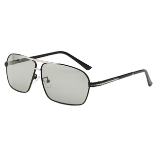 Megasol 寶麗萊 UV400偏光感光智能變色金屬方框太陽眼鏡, 銀黑, 鏡框總寬:147mm 鼻間距:18mm 鏡片高:45mm 鏡框寬:64mm 鏡腿長:143mm