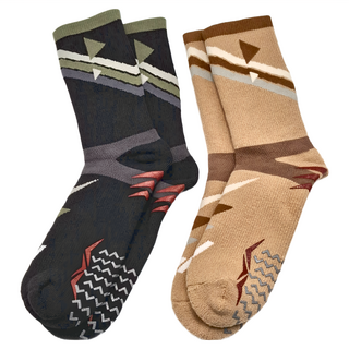 WOAWOA 四向止滑極致速乾運動羊毛襪 登山襪 25-28cm L, 卡其色 + 黑色, 2雙