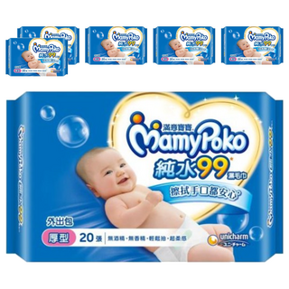MamyPoko 滿意寶寶 純水99濕毛巾 厚型外出包, 20張, 6包